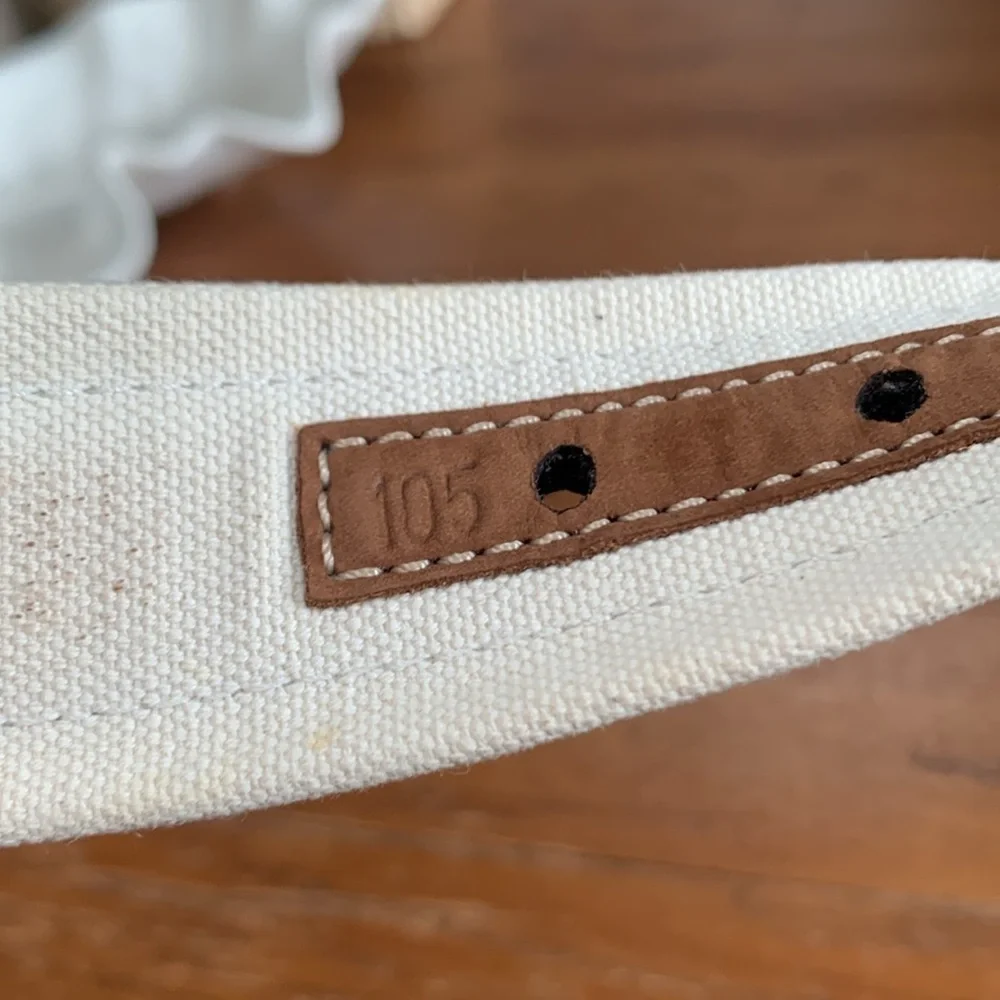 Paul & Shark Ivory Cotton and Brown Leather Belt Men’s Brass Silver Buckle 42